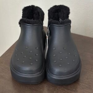 NEW Crocs Stomp Lined Shorty Boots Black Fur Waterproof UNISEX M9 W11 210673